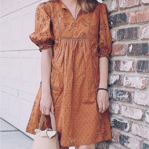 Eyelet lace dress in burnt orange